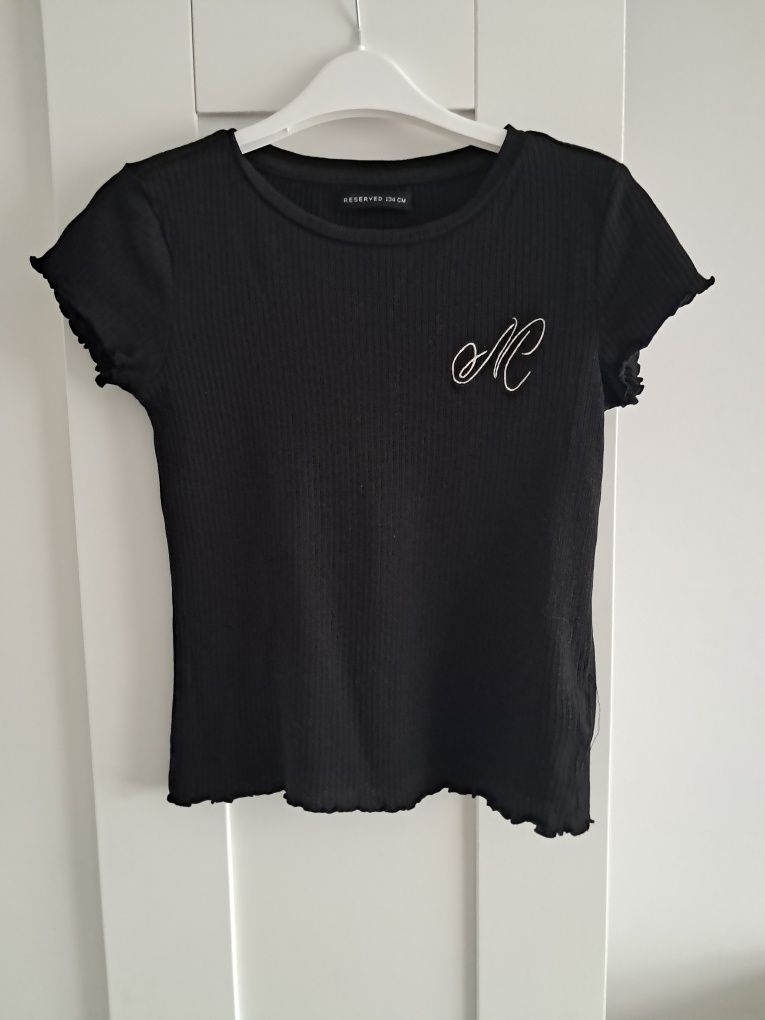 T-shirt koszulka Reserved rozmiar 134 czarna prążkowana dziewczynka
