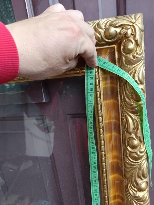 Stara vintage duża Złota ornamentowana rama z szkłem na obraz