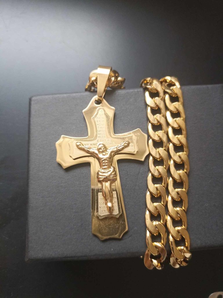Łańcuszek Pancerka 10mm duży z krzyżem złoty różne modele