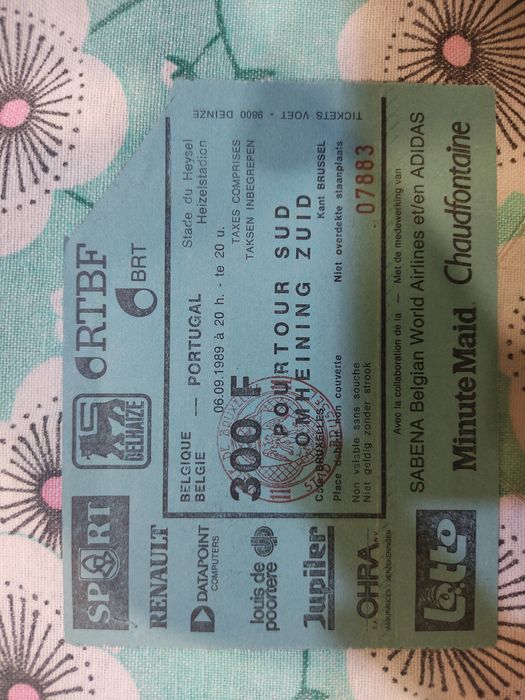 2 bilhetes diferentes Bélgica Portugal 1989