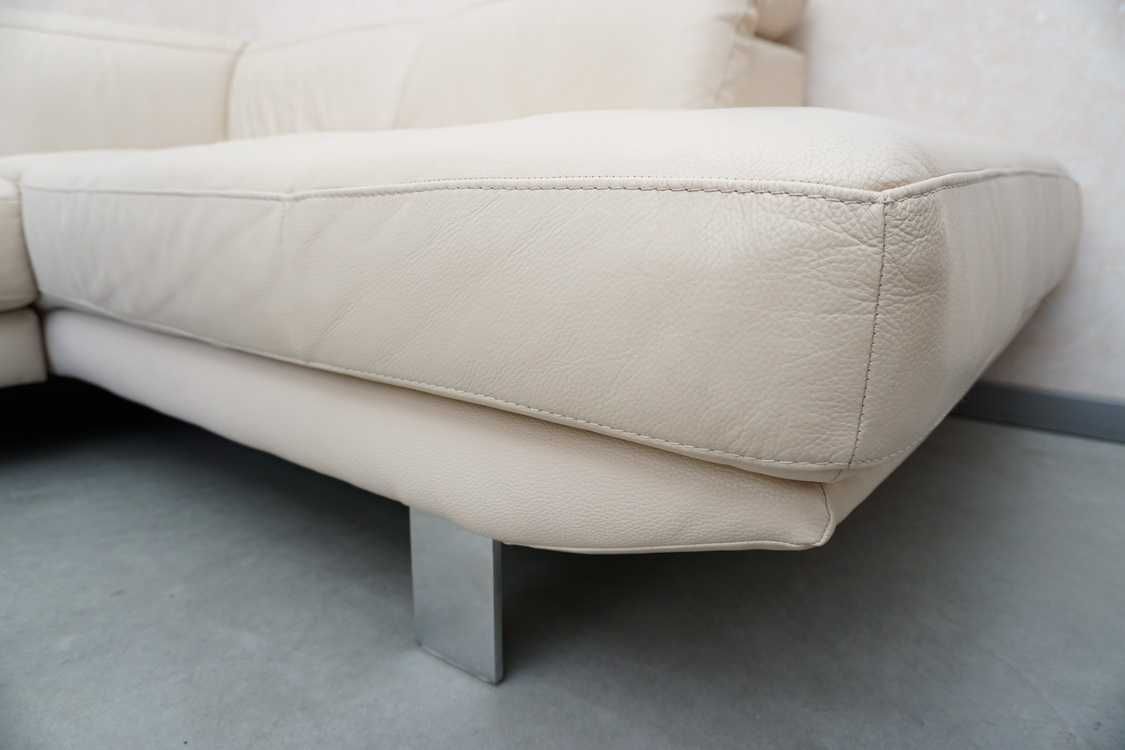 Narożnik sofa skóra nowoczesny styl jasny ecru 250x200  rabat -40%