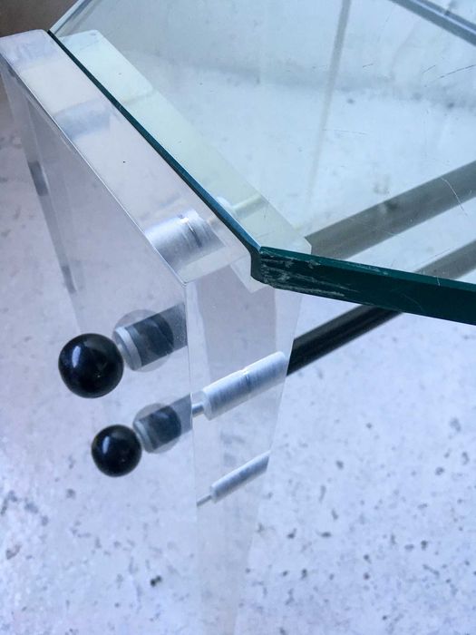 Stół geometryczny jadalniany akryl szkło lata 80 vintage design