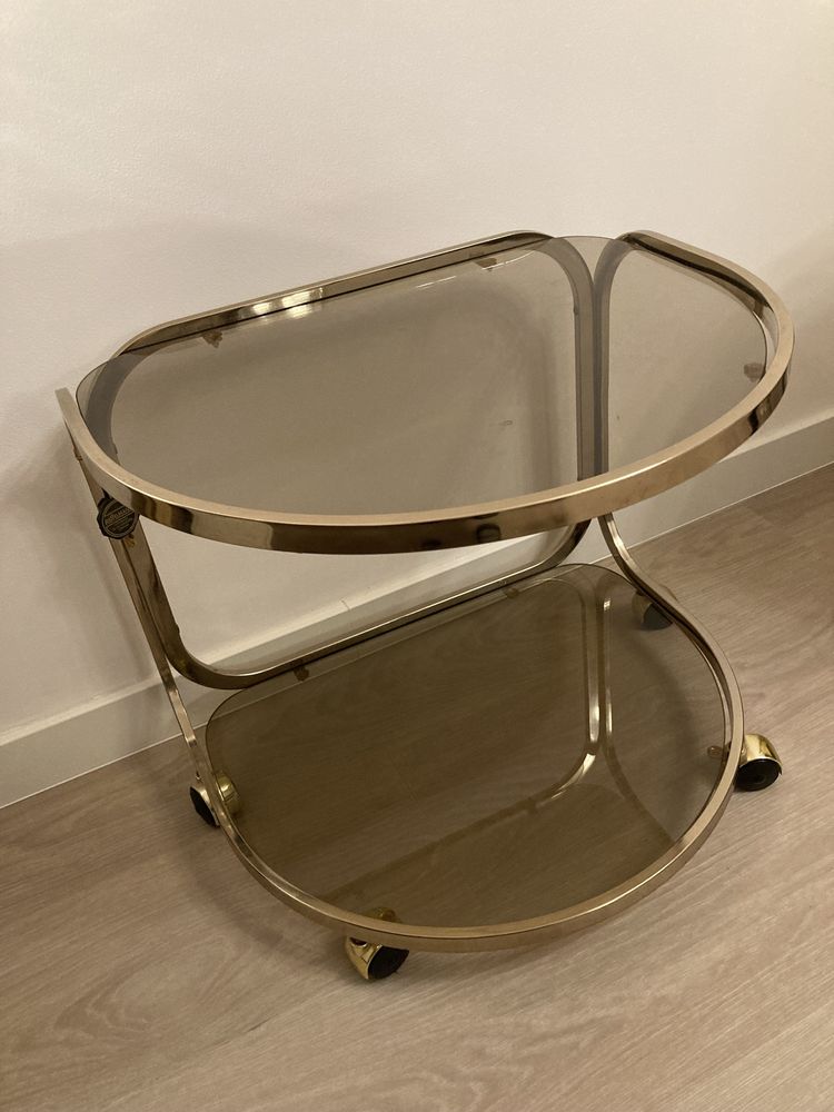 Szklany barek, stolik mobilny, reffelmann, modern z lat 70, space age