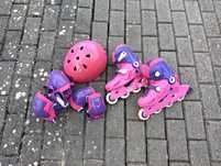 Conjunto de patins para crianca com capacete e proteções 32 a 34