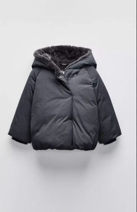 Куртка пуховик Zara 104р 3-4р хутро графіт