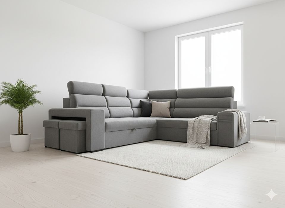 OUTLET Narożnik z bardzo wysokim oparciem AKSAMIT DOSTAWA GRATIS