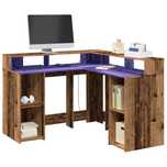 Vidaxl Biurko Z Podświetleniem Led, Stare Drewno, 130X130X91 Cm