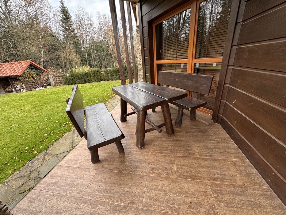 Zestaw ogrodowy drewniany duży stół ,2 ławki