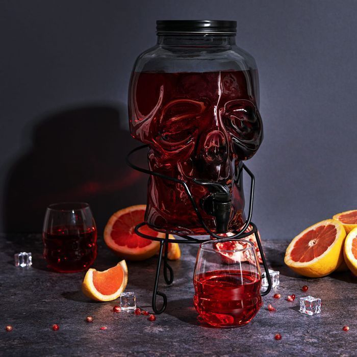 Słój szklany 5L - CZASZKA CIEMNA + stojak + kranik plastikowy