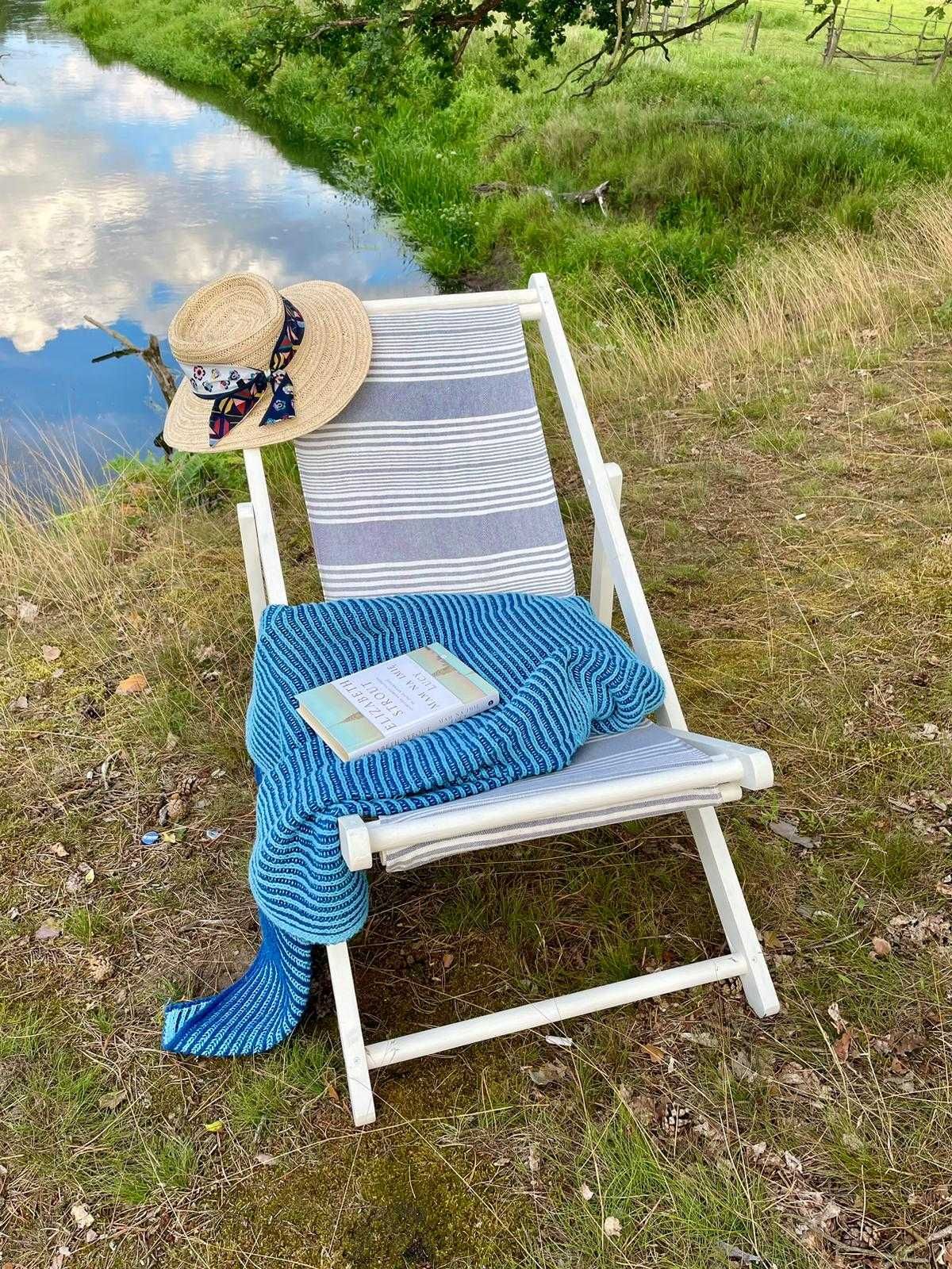 Leżak drewniany vintage retro płótno