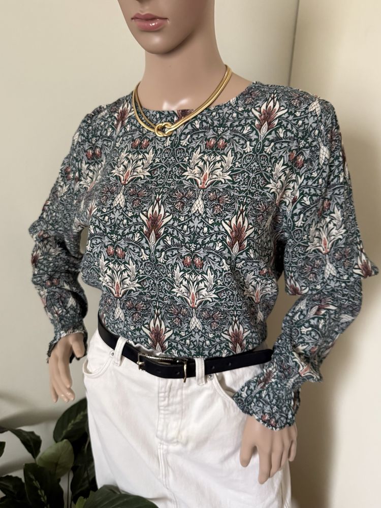 Ciemnozielona wzorzysta bluzka damska 100% wiskoza Morris Co H&M XXL