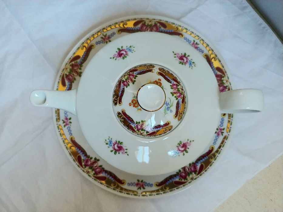 Bule com prato porcelana Vizavi (tipo Limoges) novo