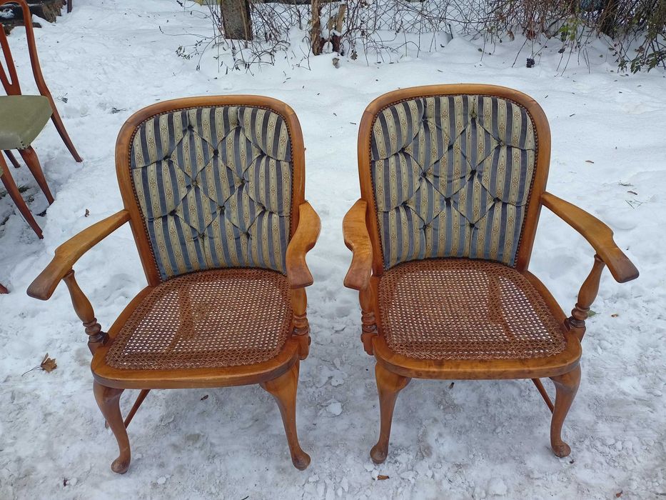Fotele Drewniane Fotele Ażurowe Retro, Stylowe Fotele na Sprężynach