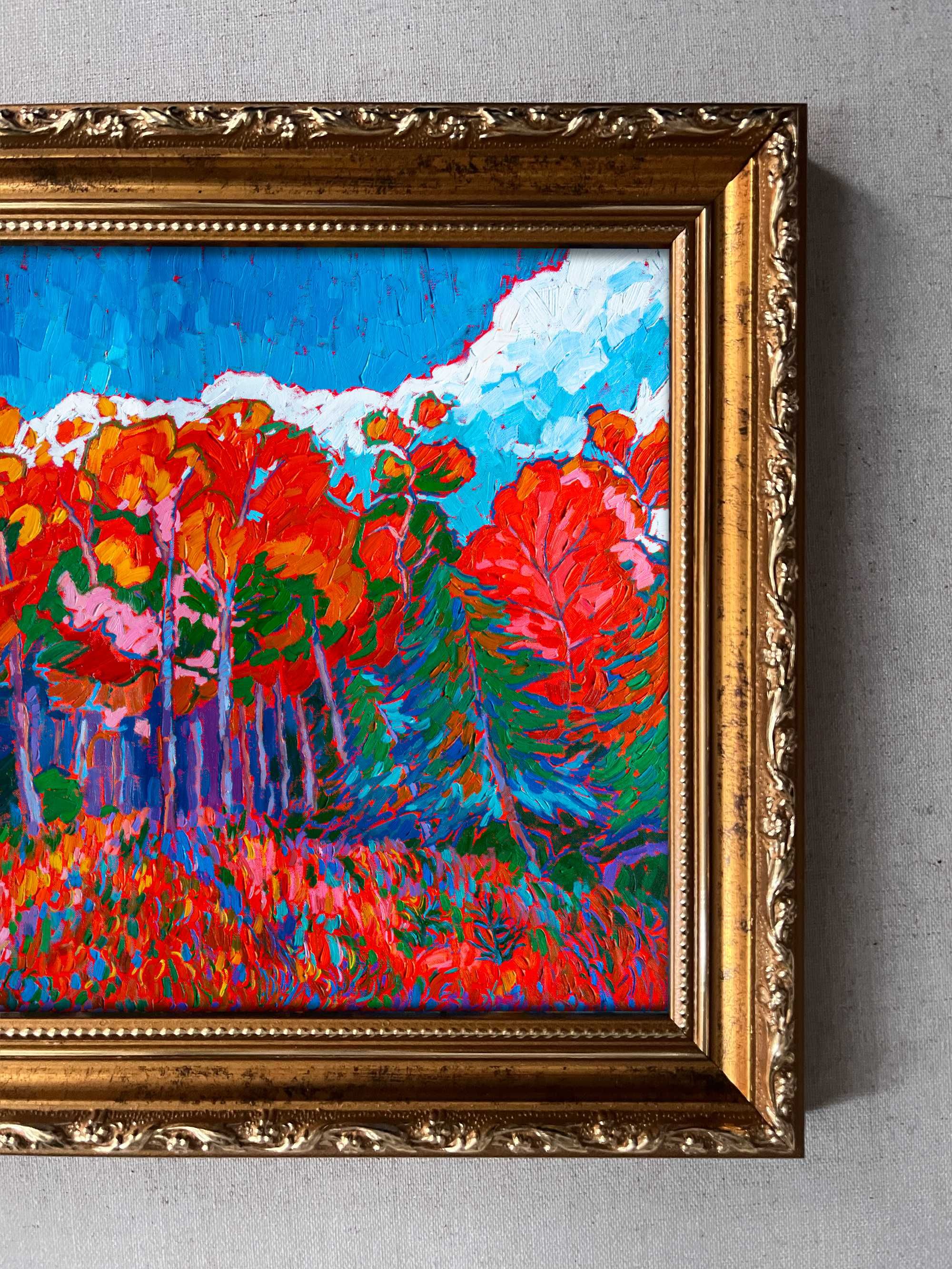 Oryginalny obraz olejny jesiennych drzew teksturowany impasto 60x80cm