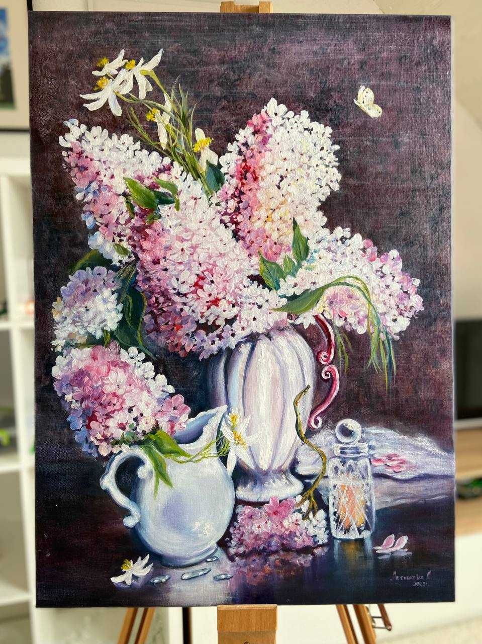 Картина маслом,натюрморт ,цветы,букет.