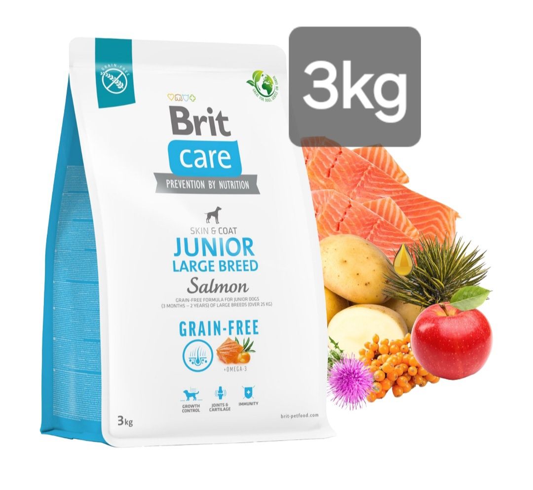Brit Care Junior 3kg + Gratis, Bez Zbóż Salmon Large Breed Pokarm