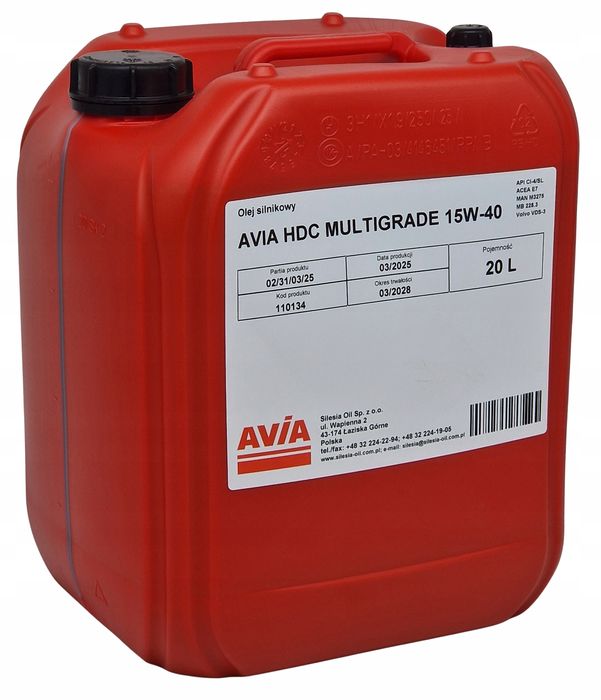 Avia Hdc Multigrade 15W-40 20L Ci-4 Vds-3 Acea E7 Mb 228.3 Man M3275