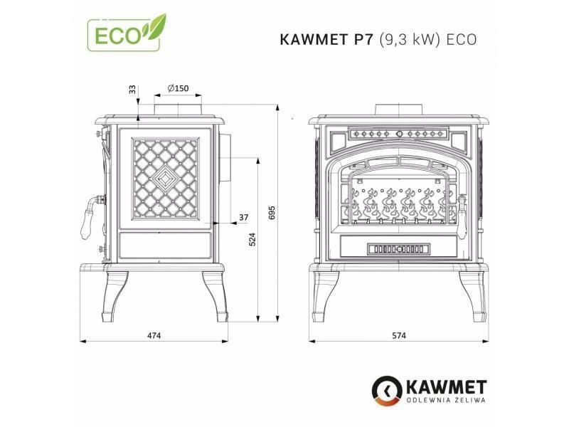 Piec koza żeliwna na drewno KAWMET P7 9.3kW ECO