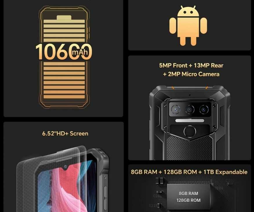 Oukitel WP23 PRO. 16Gb(8+8)/128Gb, Tiger T606, 10600мА, NFC+Подарунки!