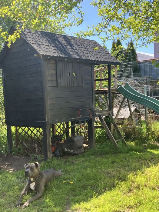 Domek drewniany ogrodowy dla dzieci zjezdzalnia