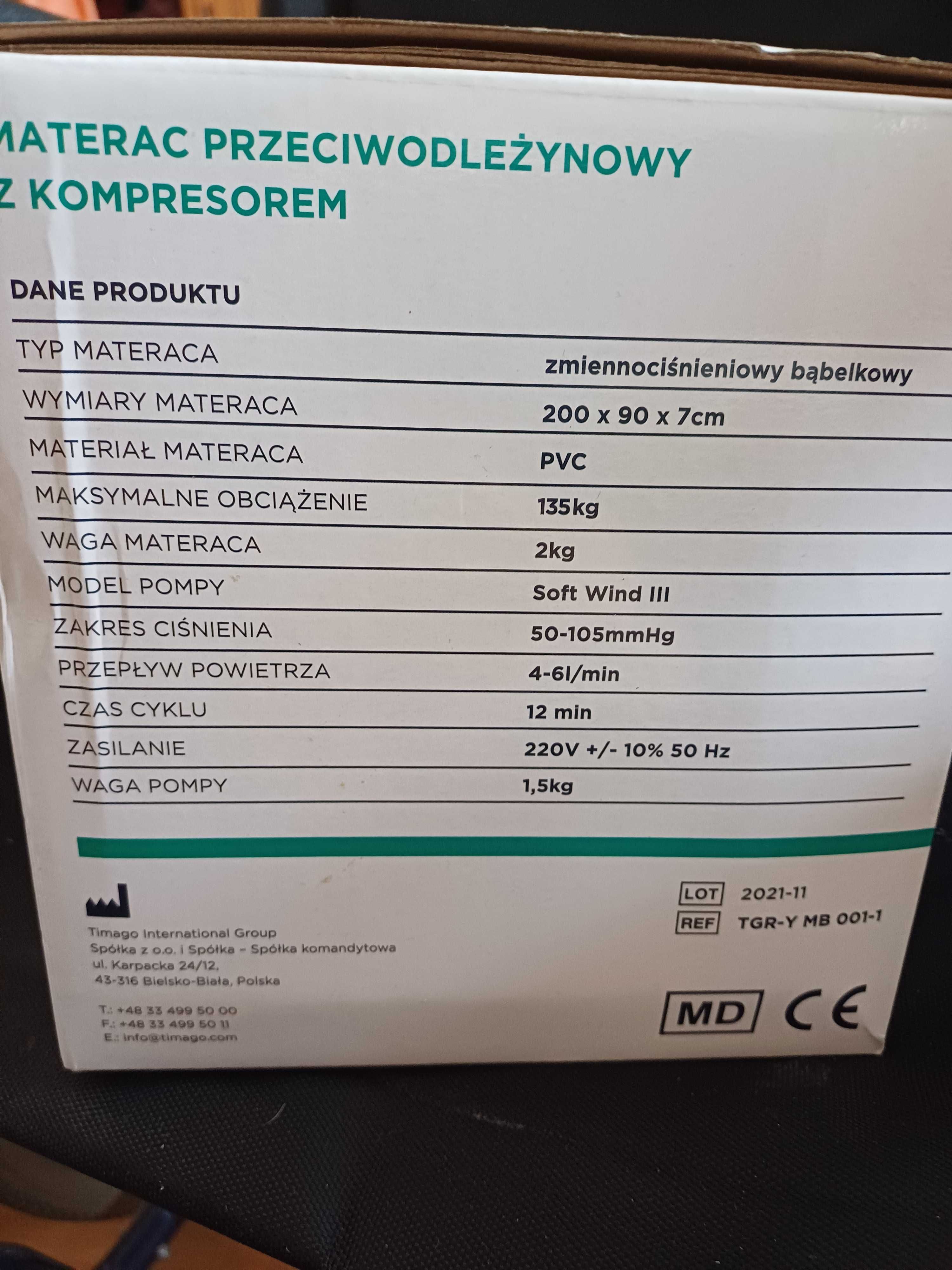 Materac przeciwodleżynowy z kompresorem