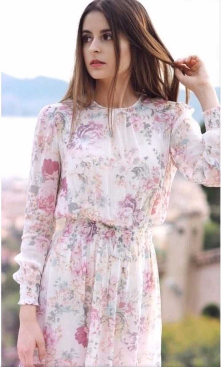 Zara pastelowa szyfonowa sukienka w kwiaty z podszewką 38 swieta