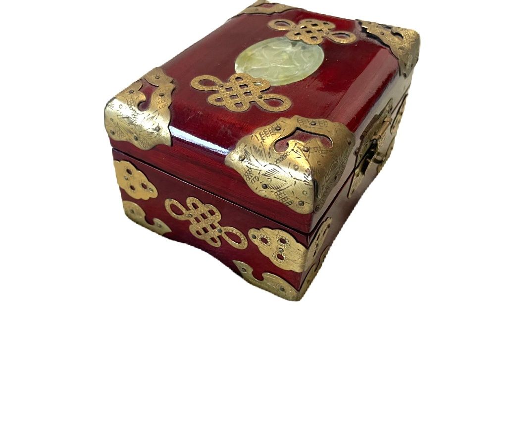 Caixa chinesa oriental pau rosa com jade