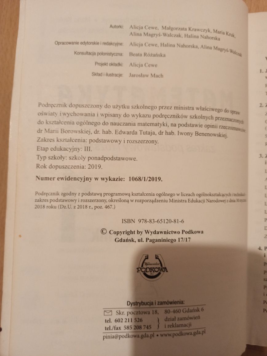 Matematyka podręcznik 1  licea ogólnokształcące,technika