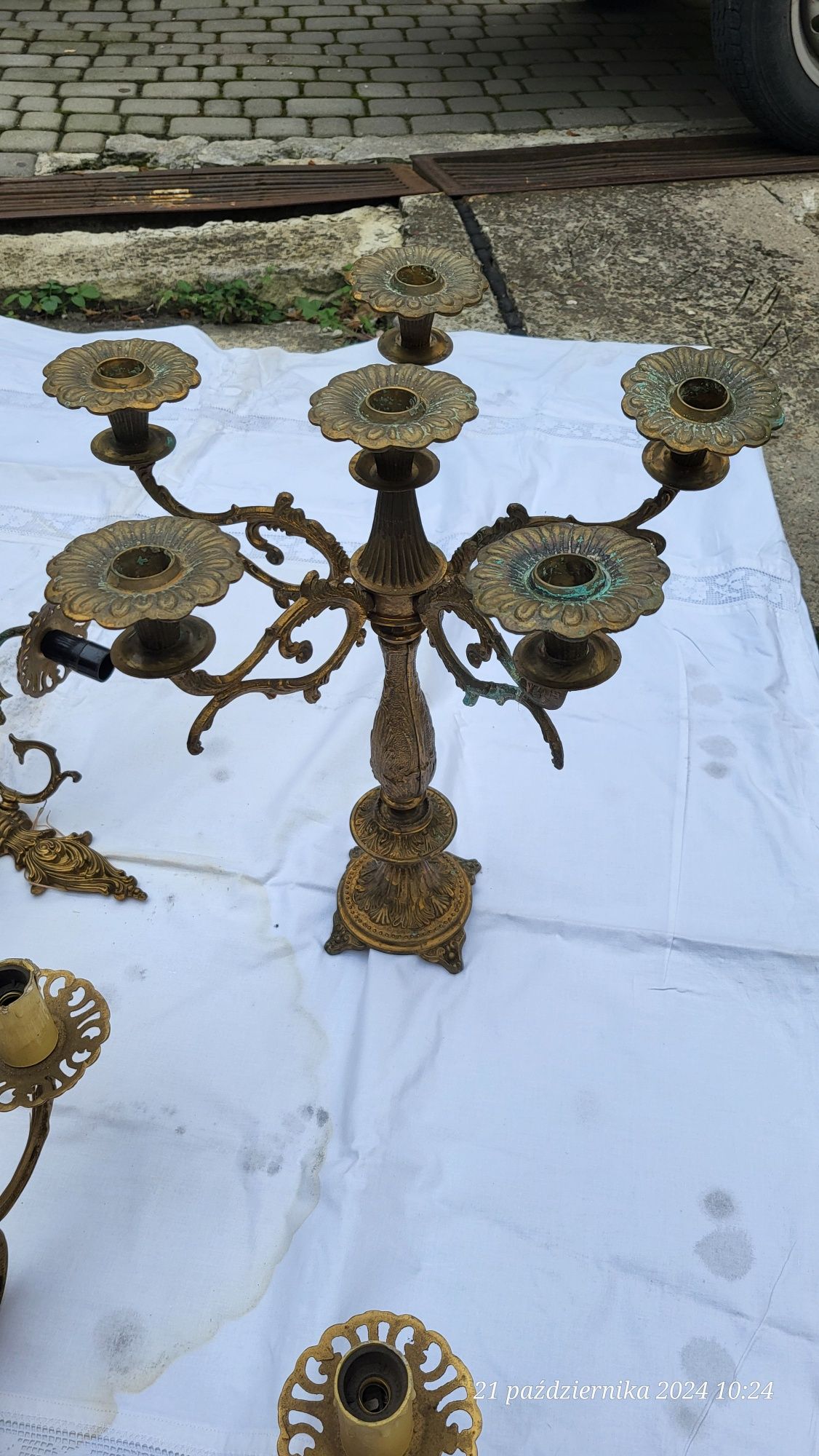 Mosiężna lampa kinkiety świecznik całość