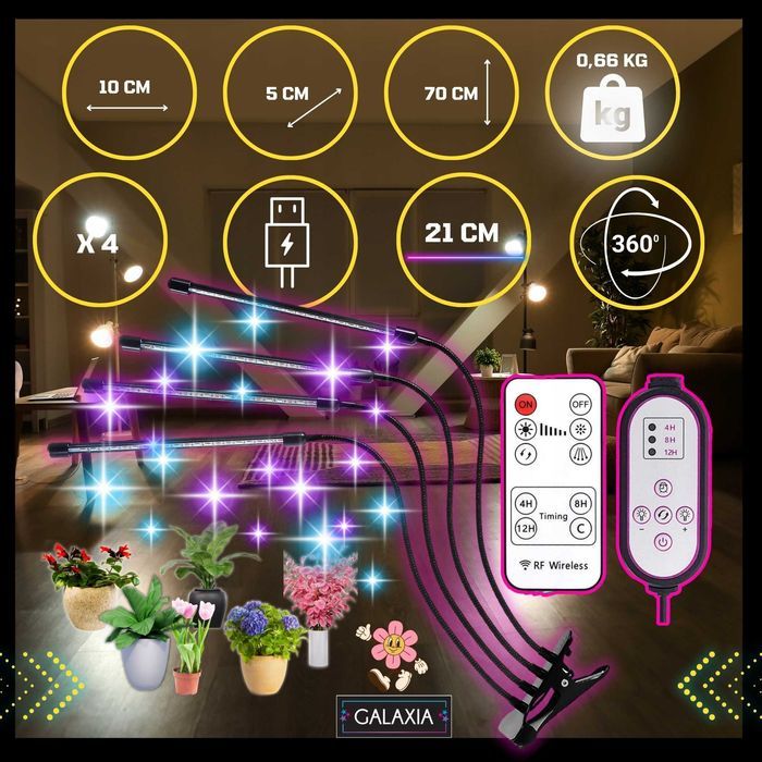 LAMPA DO UPRAWY ROŚLIN 4X Wzrostu Oświetlenie Żarówka LED Grow TIMER