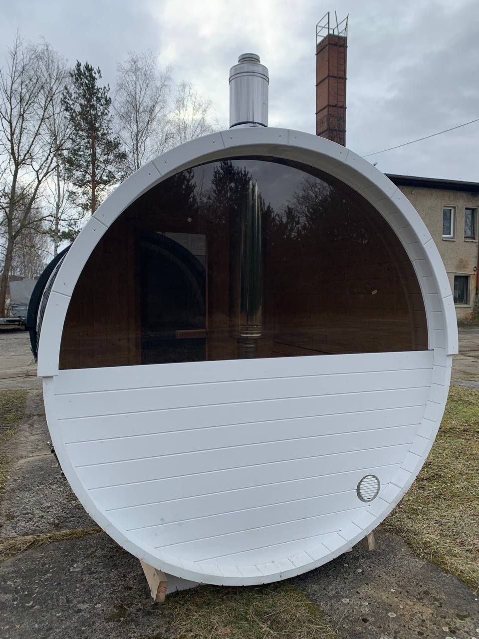 Sauna beczka 2,6m Ø2,2m piec Harvia PRO20 24kW  panorama