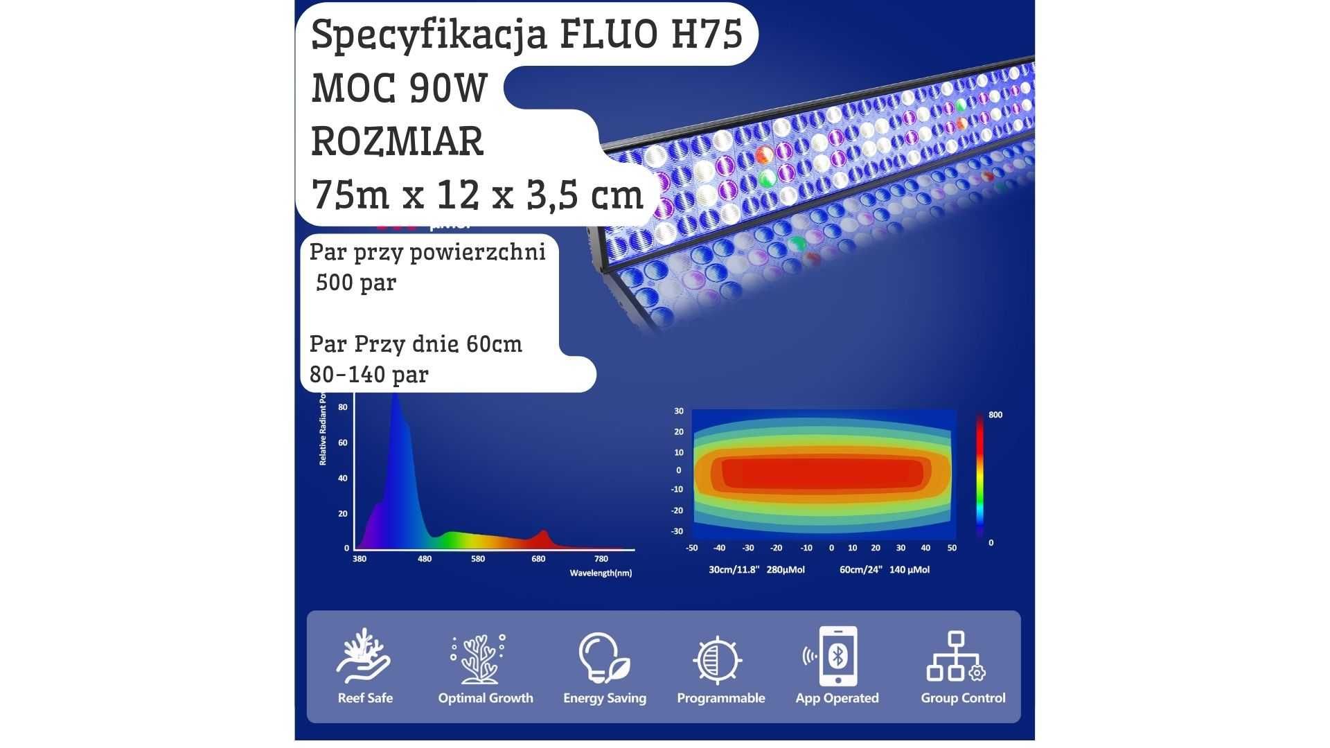 Lampa FLUO Led H75 Wifi Tuya 60w Akwarium Morskie Lampa Jak T5