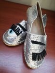 Espadryle brokatowe srebrne-Donna Moda