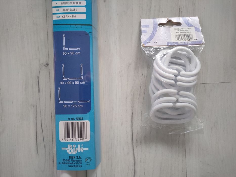 Drążek do zasłony prysznicowej i kółka do zasłony