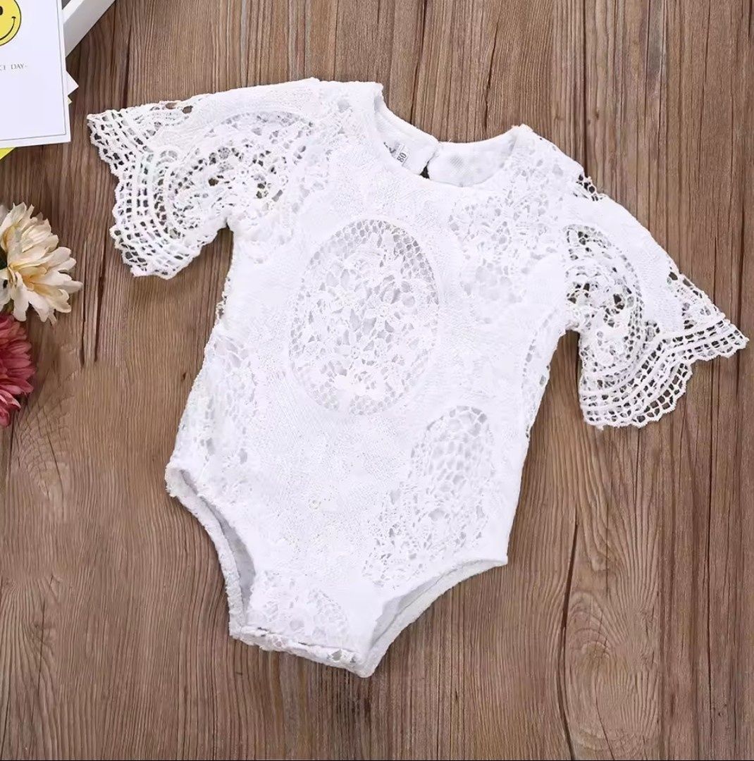Body Boho koronka białe chrzest wesele komunia 68 cm