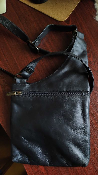 Кожаная сумка барсетка через плечо черная натуральная кожа