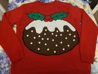 Świąteczny sweterek swetr perly rozmiar L czerwony