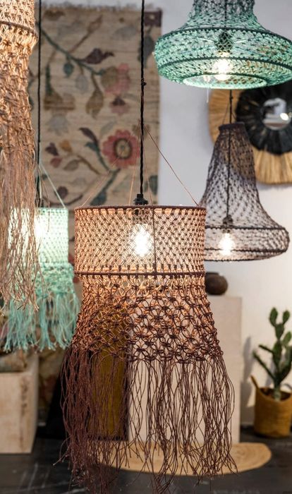 Duży abażur w stylu Boho makrama