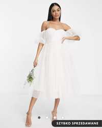 Sukienka na poprawiny suknia ślubna 36/34 Lace & Beads rękawki midi