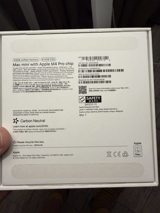 Apple Mac mini M4 Pro 12CPU/16GPU 24GB/512GB