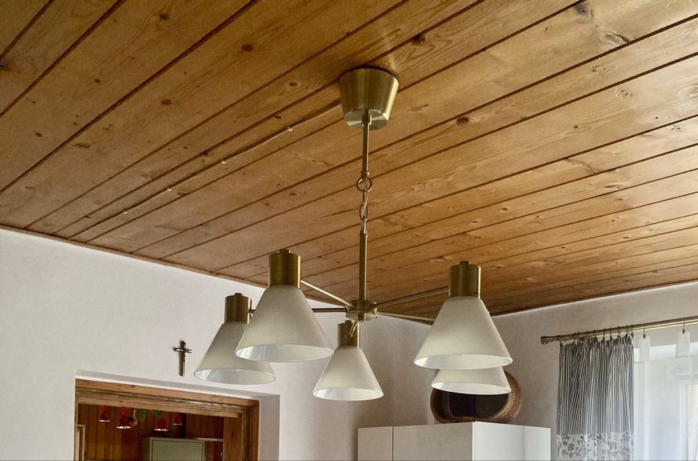 IKEA FLUGBO Żyrandol, kolor mosiądz/szkło + kinkiet