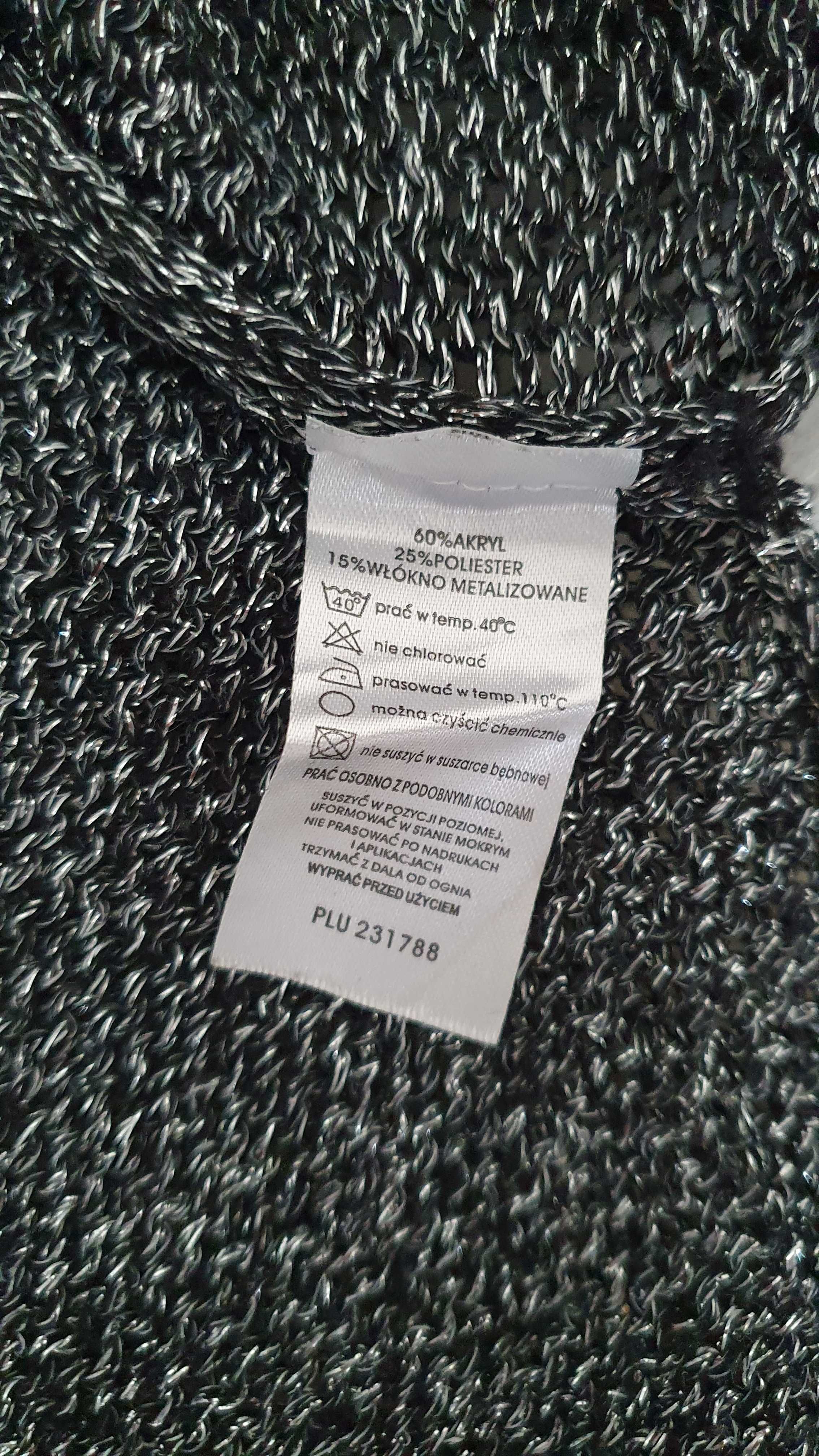 Sweter sweterek srebrny metaliczny asymetryczny oversize jak H&M 38 M