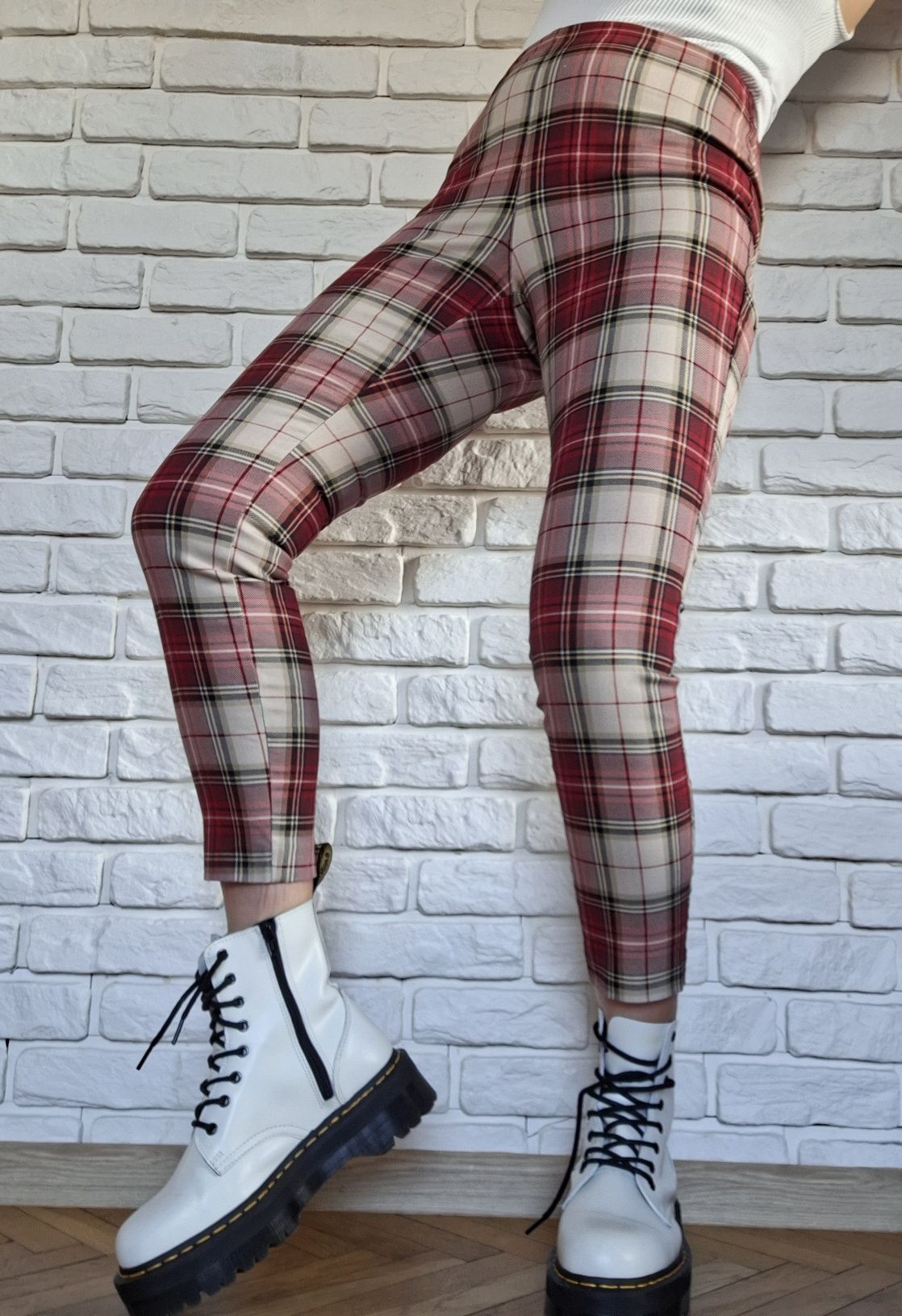 Punk Rock Grunge Slim Pants Rurki w kratkę Wysoki Stan H&M