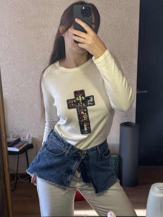 Лонгслив с вышивкой, экслюзивная с крестом. Баска