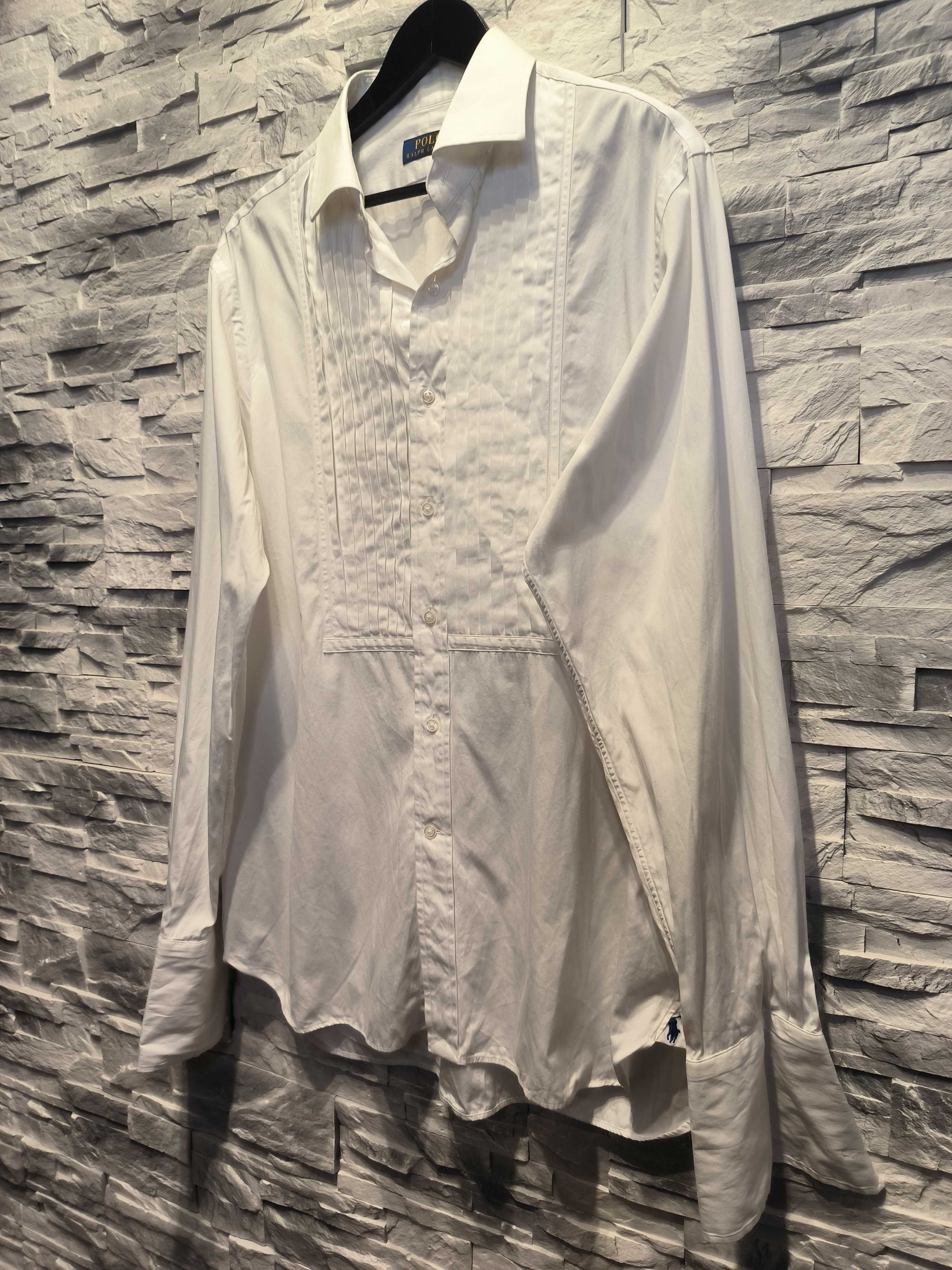 Koszula Biała Ralph Lauren Elegancka Spinki Długi Rękaw