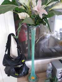 PIĘKNY , duży wazon z kolorowego szkła 80 cm + kwiaty gratis /