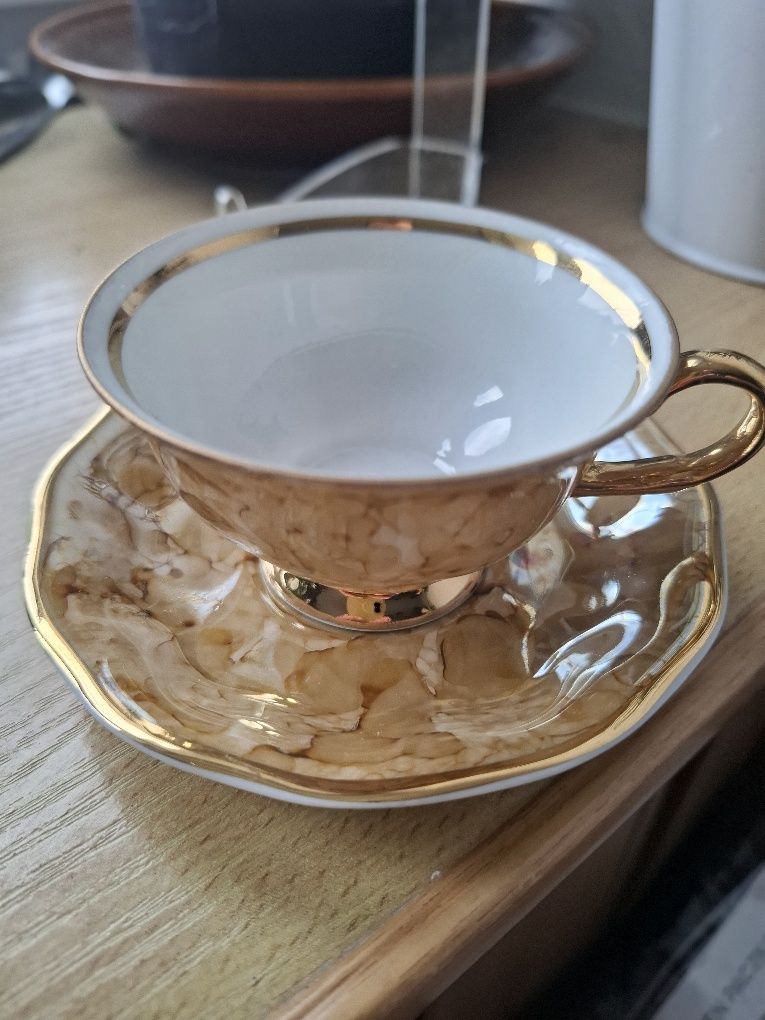 Duo,filiżanka plus talerzyk z porcelany Karolina Jaworzyna, marmurek