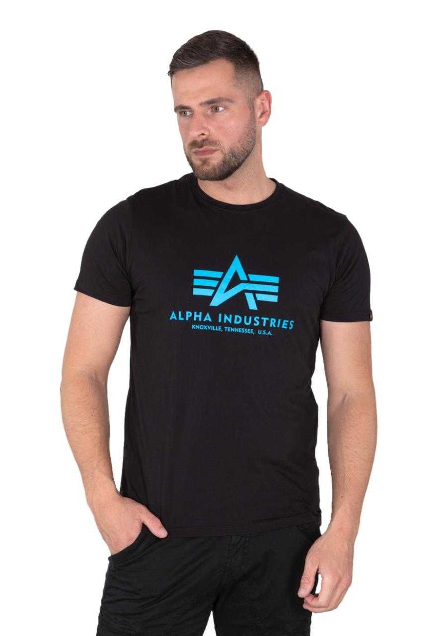 ALPHA INDUSTRIES t-shirt Basic czarny z niebieskim logo