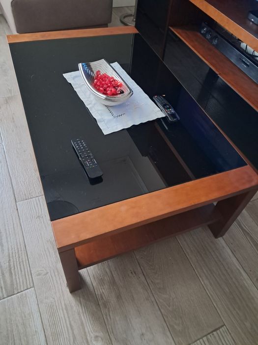 Movel de sala de estar + Mesa de centro em cerejeira e vidro black