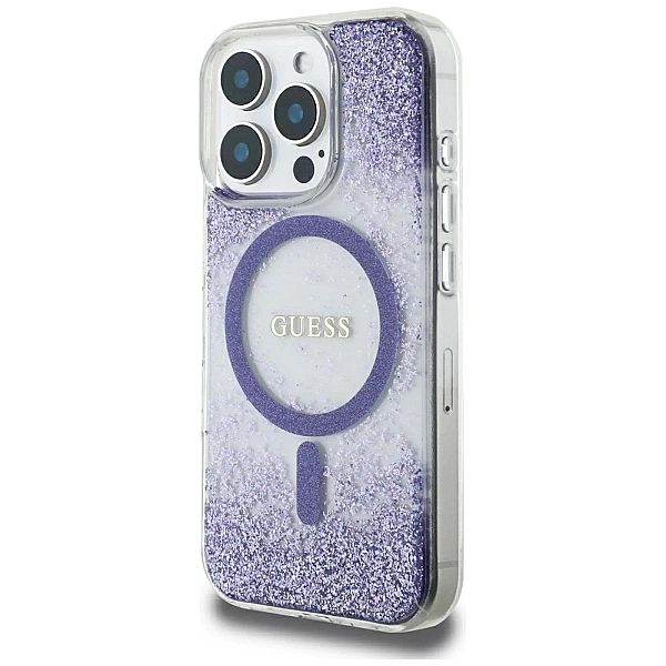 Etui Guess HC Resin Bottom Glitter MagSafe na iPhone 16 Pro - fioletow